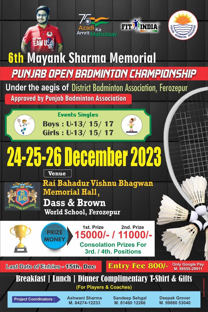 6th Mayank Sharma Memorial Badminton Tournament 2023 Prismatic Sports
